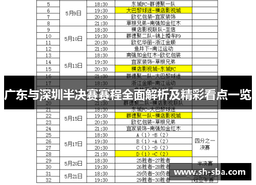 广东与深圳半决赛赛程全面解析及精彩看点一览